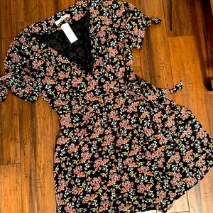 Loft Side tie wrap-front floral swing dress